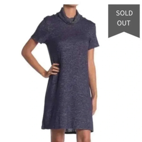 Bobeau Cowl Neck Midi Dress Size Medium Navy Blue With Built-In Face Cover Cozy - Picture 3 of 11